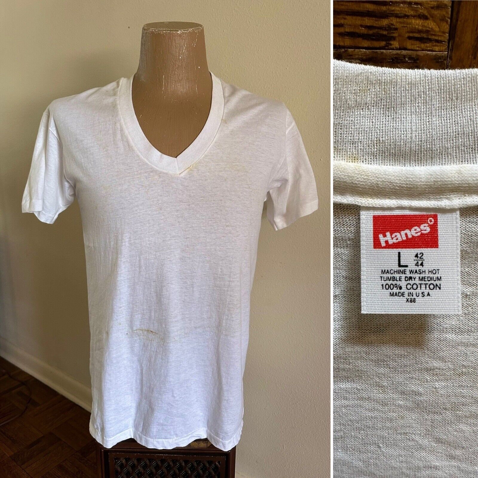 Hanes white t shirts v neck clearance