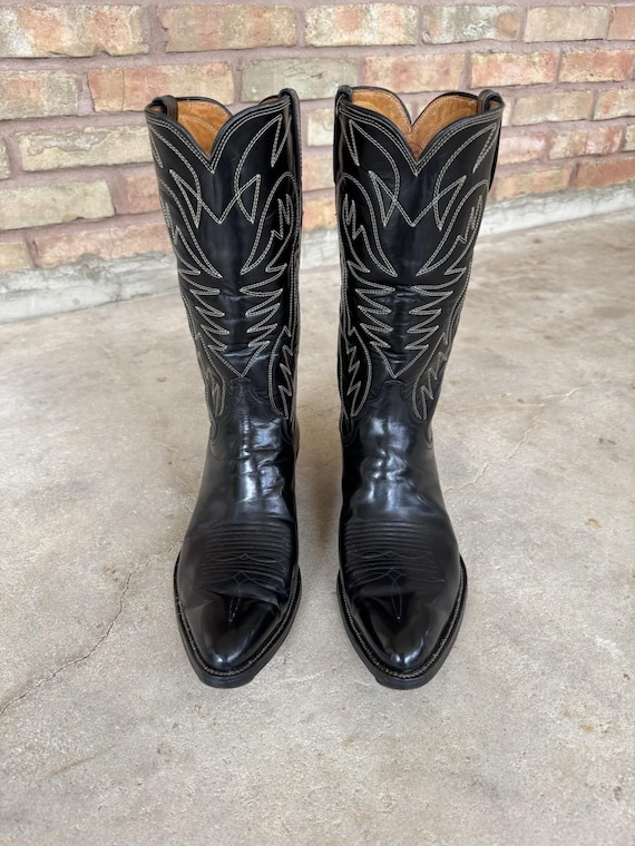Vintage 1971 Justin Black Leather Cowboy Boots W/ Box: Men's 8.5 D