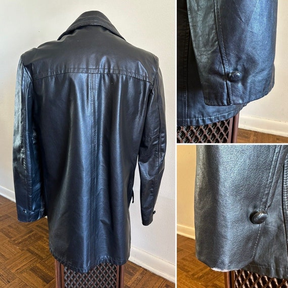 1970s Black Leather Sports Jacket Blazer 40 Long … - image 4
