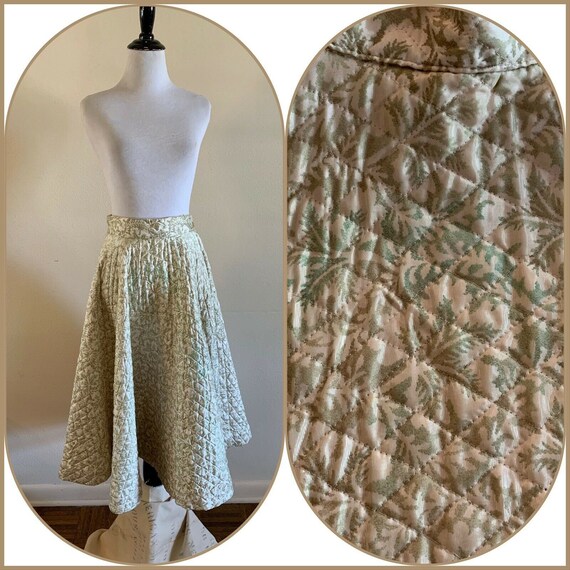 50s Floral QUILTED CIRCLE SKIRT Quilted Palm Tiki… - image 1