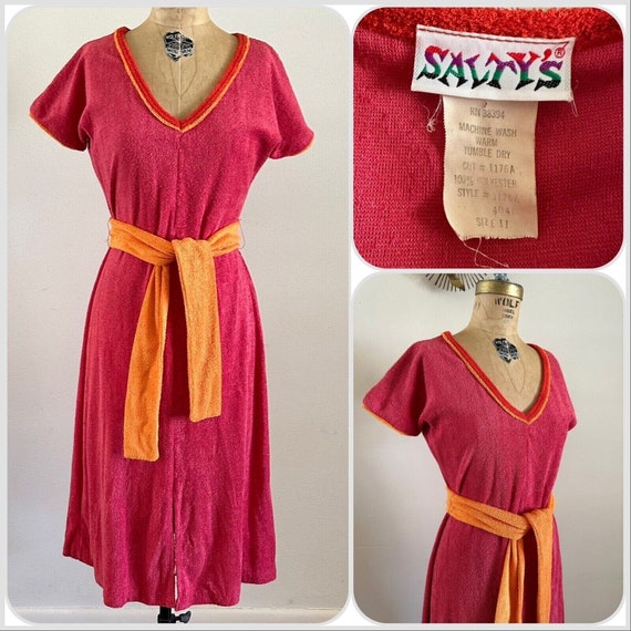 1970s Salty’s Terrycloth Dress Swim Coverup Robe … - image 1