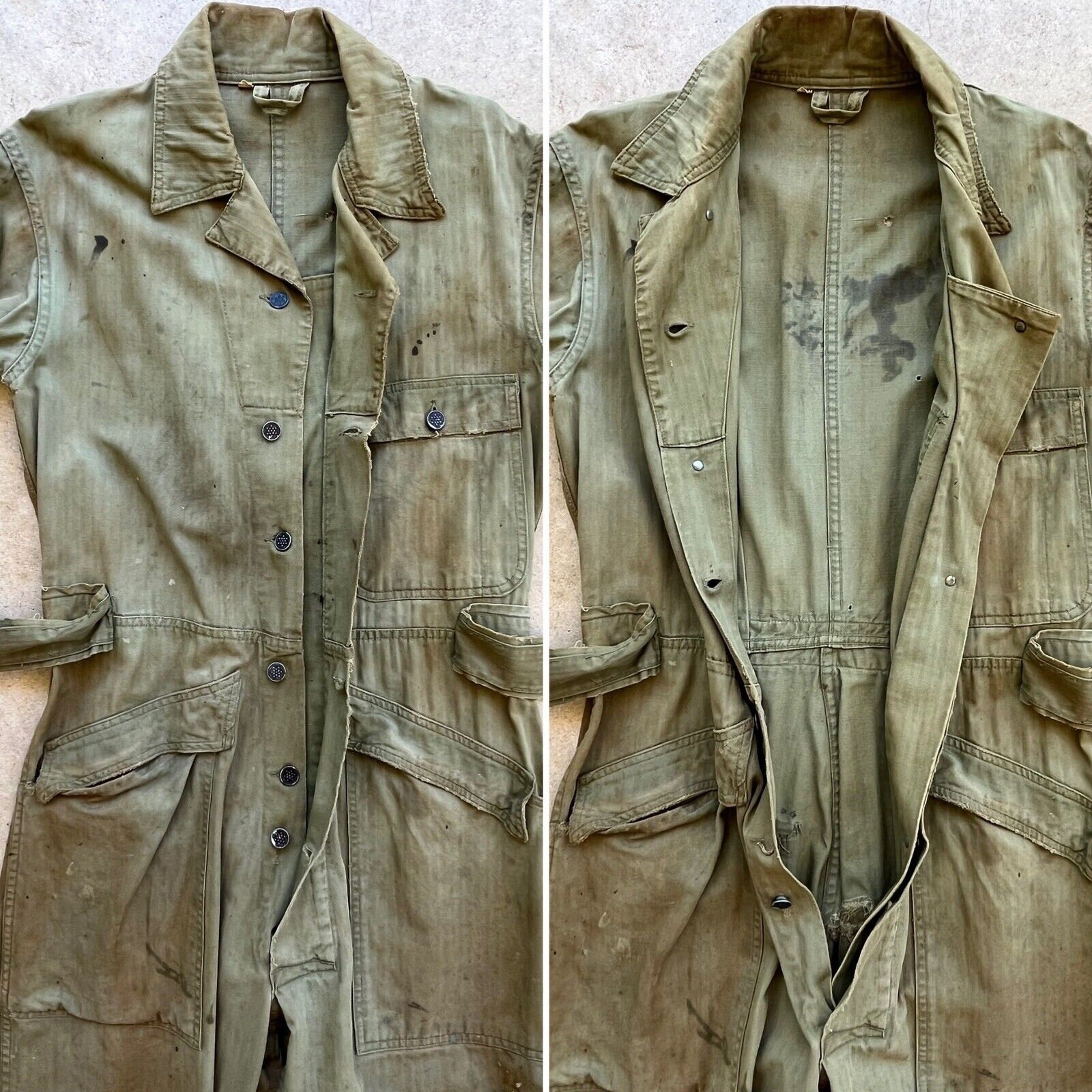 Dirty 1940s US HBT 13 Star Button Mechanic Special OD 7