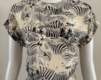 1980s Liz Claiborne Zebra Print Crinkle Rayon Dress - Petite 6 (XS/S) All Over Print