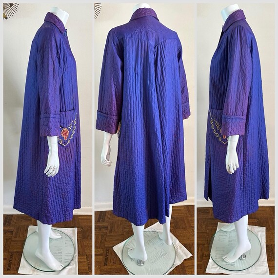 1940s 50s Purple Satin Quilted Robe, Ornate Dress… - image 4