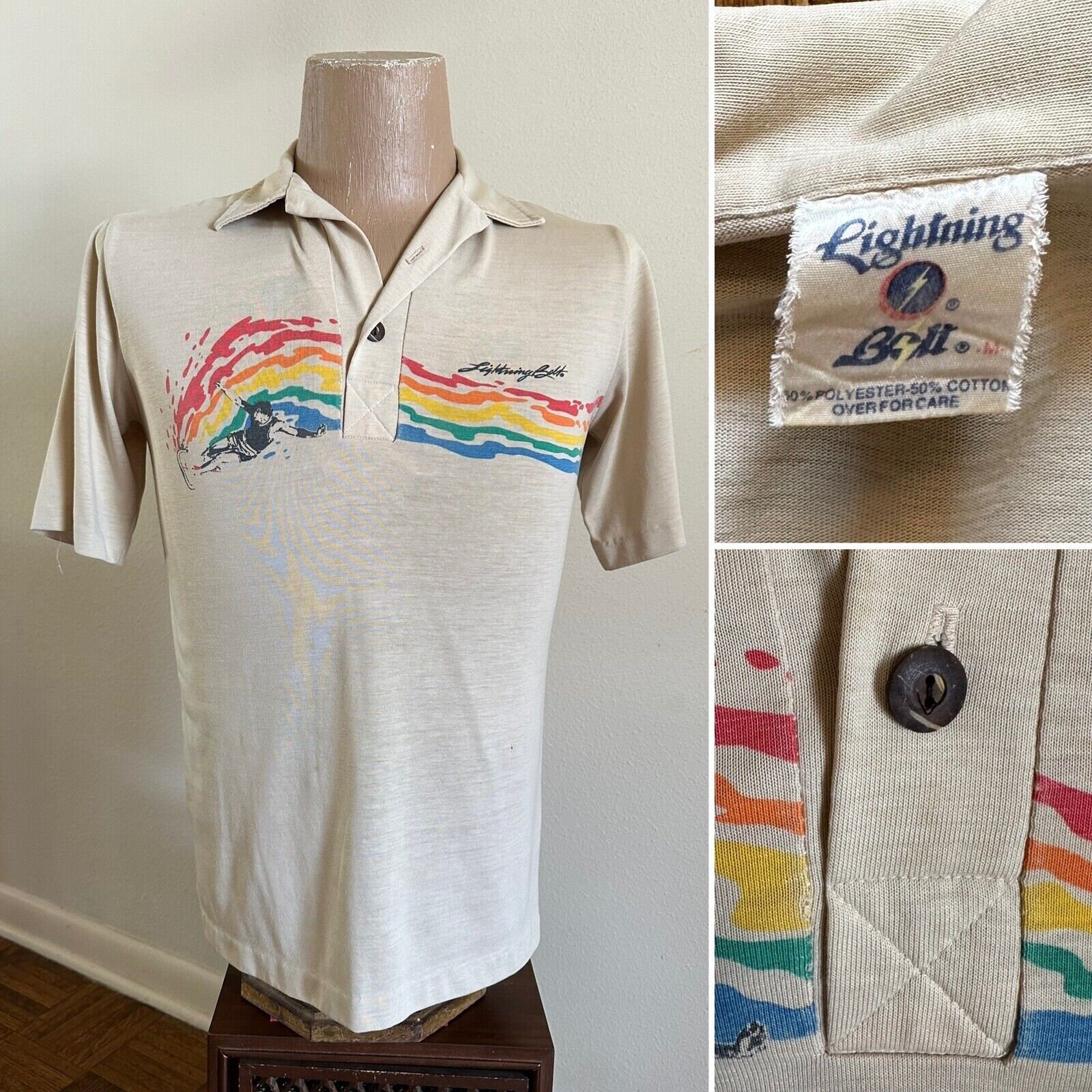 1970s LIGHTNING BOLT Surf Hawaii Polo Shirt * Medium * Skate 1970s LIGHTNING BOLT Surf Hawaii Polo Shirt * Medium * Skate