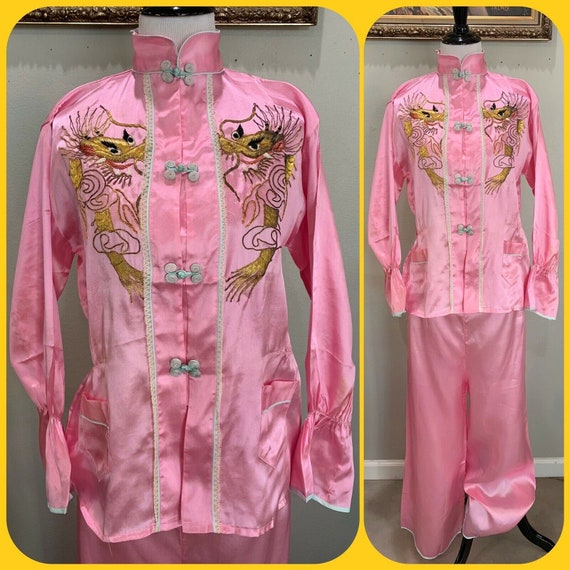 40s Deadstock WWII Japan Souvenir PAJAMA SET Pink