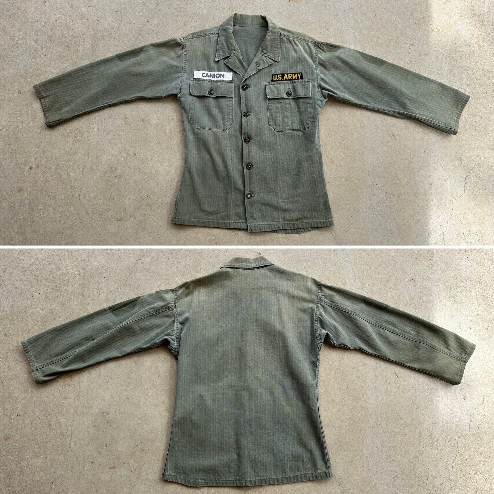 1950s Vtg US Army HBT Shirt Sz SMALL Herringbone Twill 1950s Vtg US Army HBT Shirt Sz SMALL Herringbone Twill