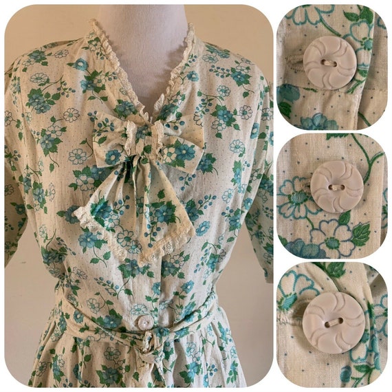 40s Floral Daisy COTTON DAY DRESS Ruffle Farm Wes… - image 4