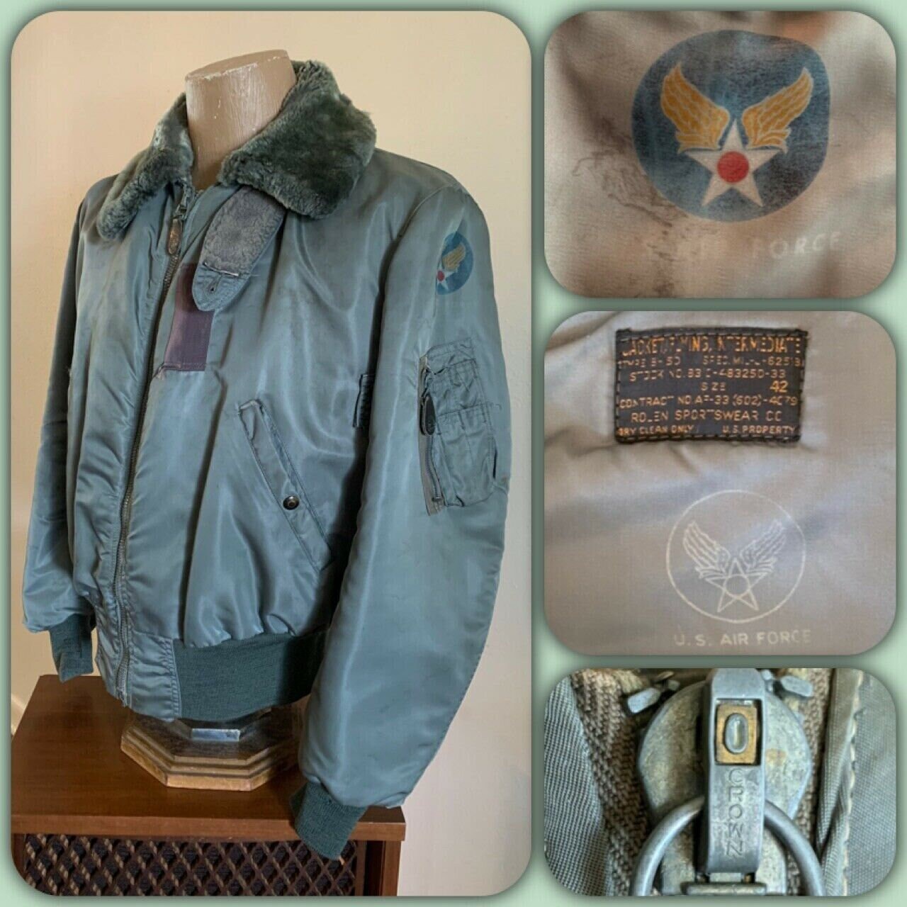 Vtg 50s Usaf Type B 15d Intermediate Flight Jacket Sz 42 Rolen Etsy