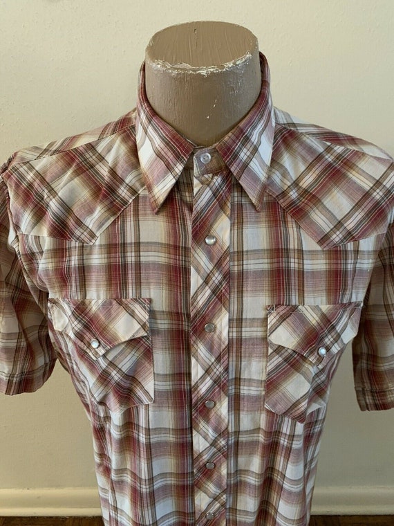 80s ENVOY Metallic Pearl Snap Western Plaid Butto… - image 2