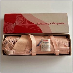 NOS 1950s 60s CAMP Fan Lace Corset Girdle Pink Coutil w Tags & Box Size 34 Open Bottom Shapewear Hosiery Lingerie Pin Up Garter Belt Retro
