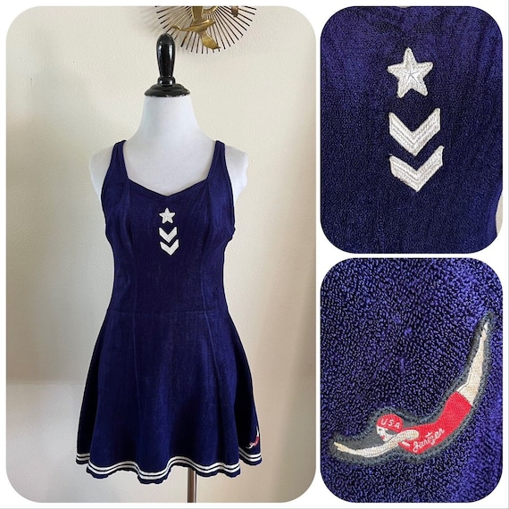 1940s Jantzen Nautical Swimsuit Dress Playsuit Sw… - image 2