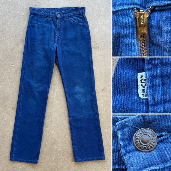 1970s Levis 519 Blue Corduroy Pants: Straight Tapered, Talon Zip 