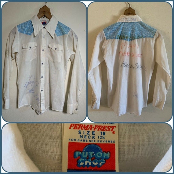 70s SEARS Put-On Shop AUTOGRAPH SHIRT Western Nov… - image 1