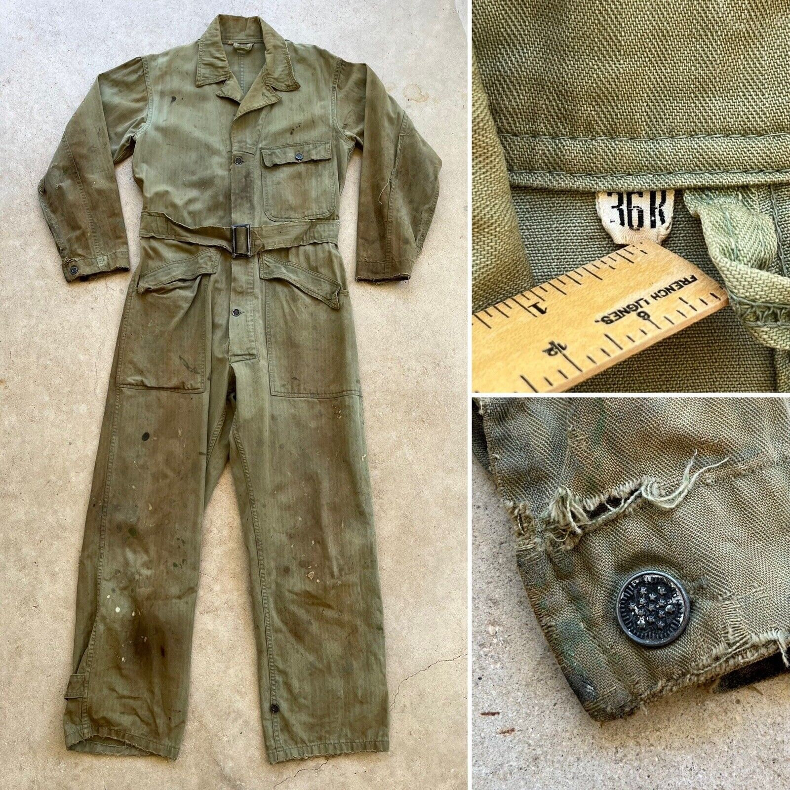 Dirty 1940s US HBT 13 Star Button Mechanic Special OD 7 Dirty 1940s US HBT 13 Star Button Mechanic Special OD 7