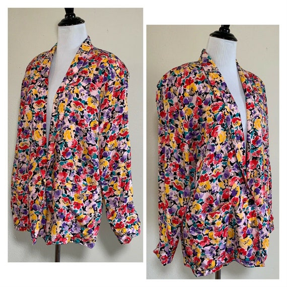 90s COLORAYONS Women’s Floral Oversized Blazer Ja… - image 6