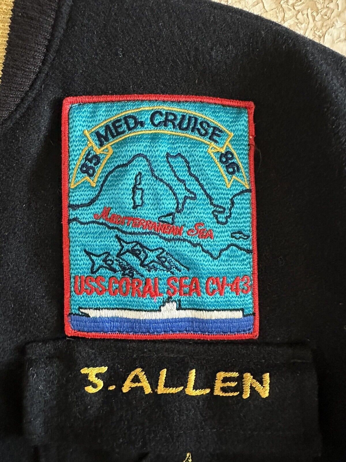 Vintage 1985 US Navy Wool Jacket: USS Coral Sea Mediterranean