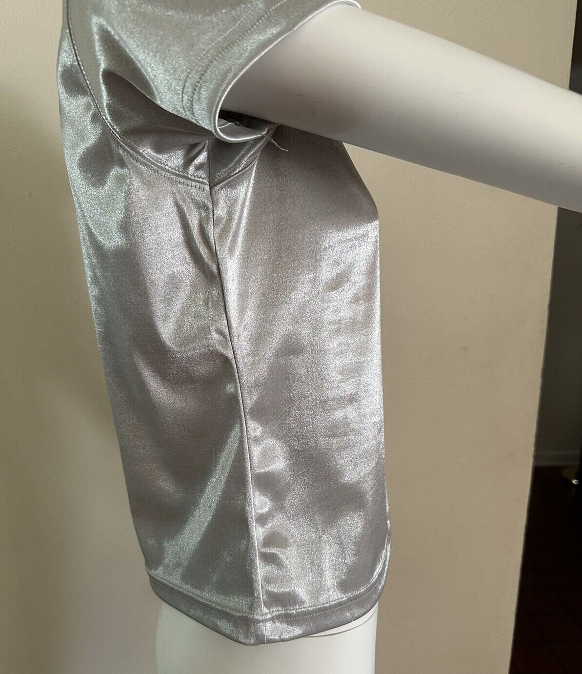 1990s Y2K Metallic Silver Shirt Embossed USA Babydoll Tee