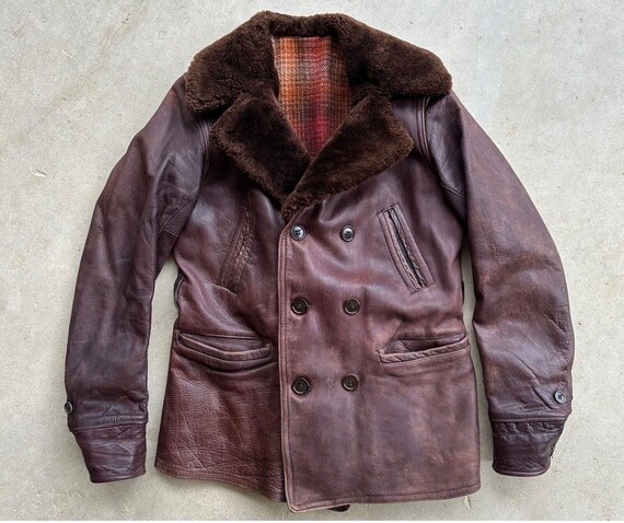 1930s Genuine Horsehide Leather Barnstormer Car Coat Jacket Mouton 