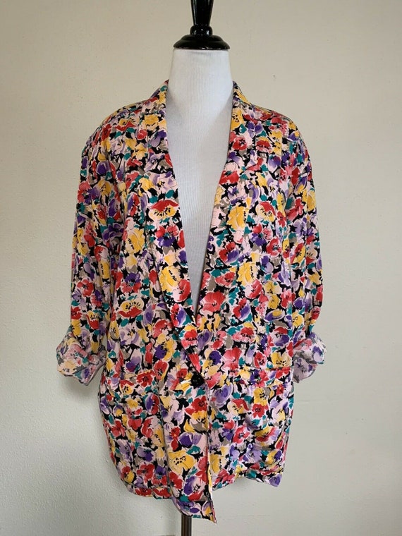 90s COLORAYONS Women’s Floral Oversized Blazer Ja… - image 3