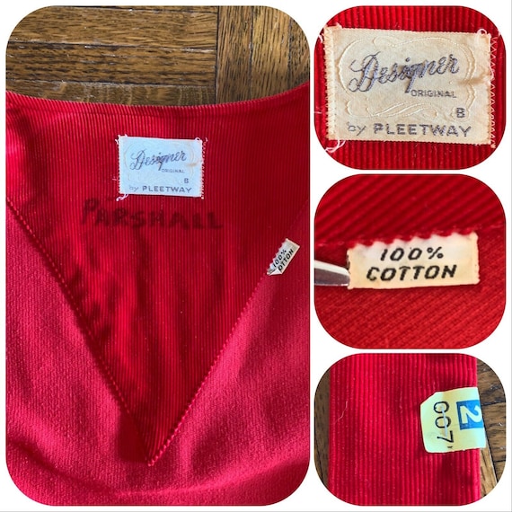 50s Red Corduroy PLEETWAY Loungewear Robe Holiday… - image 3