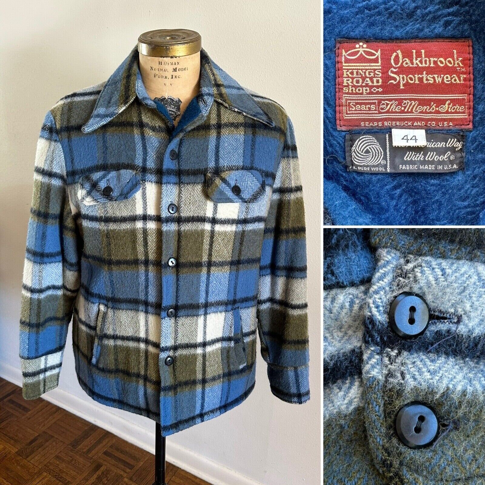 1970s SEARS OAKBROOK SPORTSWEAR Flannel Plaid Jacket Coat Sz - Etsy