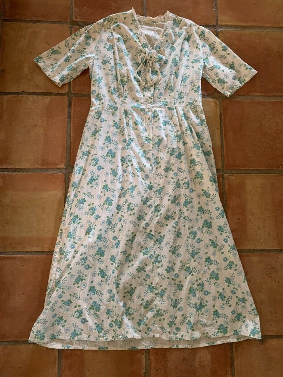 40s Floral Daisy COTTON DAY DRESS Ruffle Farm Wes… - image 7