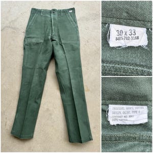 1960s US Army OG 107 Cotton Sateen Pants: Vietnam War Military Trousers W 29.5 L 32, Tropical