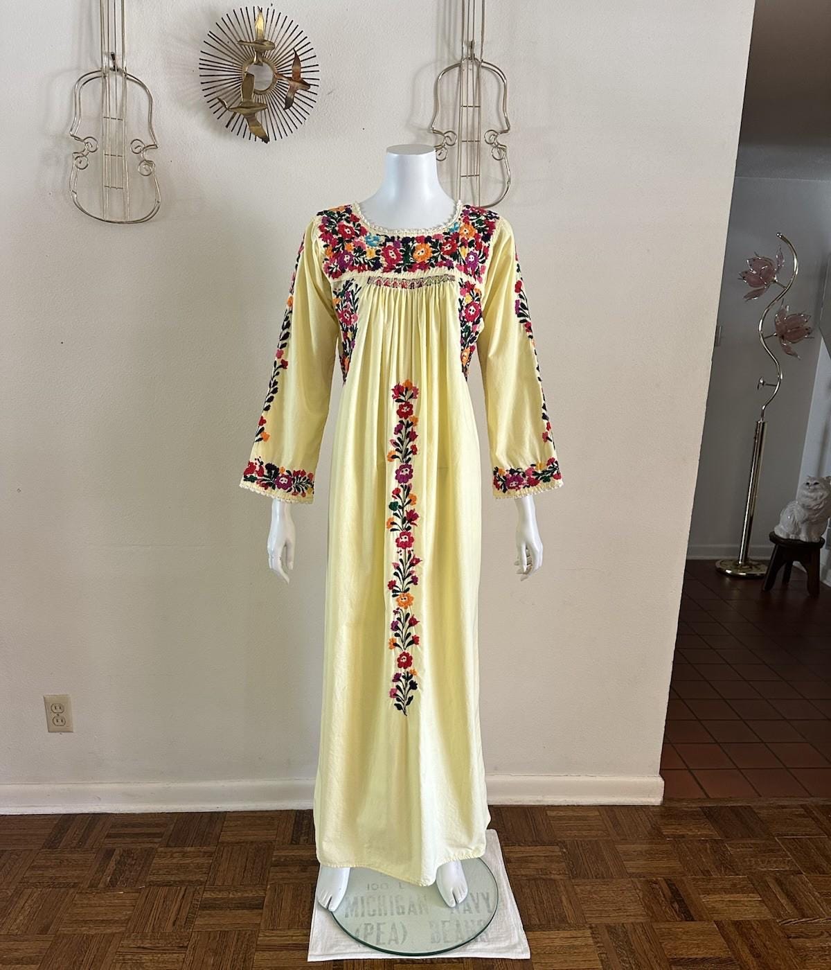 green emerald velvet dress Hello Yellow 70s Mexican Oaxacan Embroidered Dress • Medium main image 0