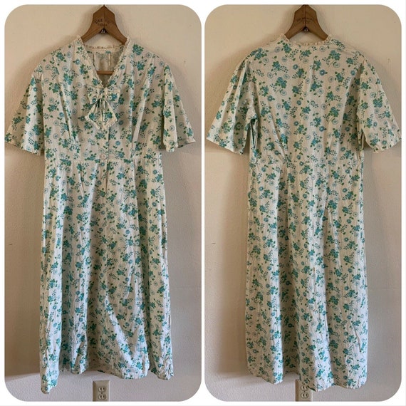 40s Floral Daisy COTTON DAY DRESS Ruffle Farm Wes… - image 6