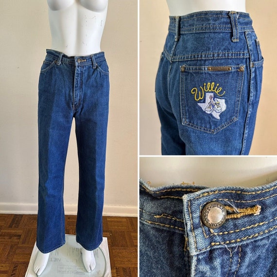 80s WILLIE NELSON Denim Jeans W 26.5 L 32 High Wa… - image 1