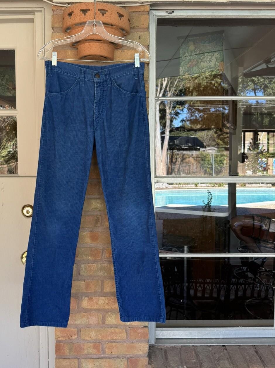 1970s Levis 519 Blue Corduroy Pants: Straight Tapered, Talon Zip 
