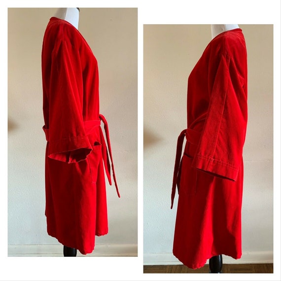 50s Red Corduroy PLEETWAY Loungewear Robe Holiday… - image 5