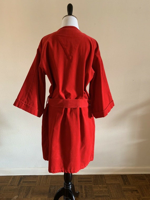 50s Red Corduroy PLEETWAY Loungewear Robe Holiday… - image 6