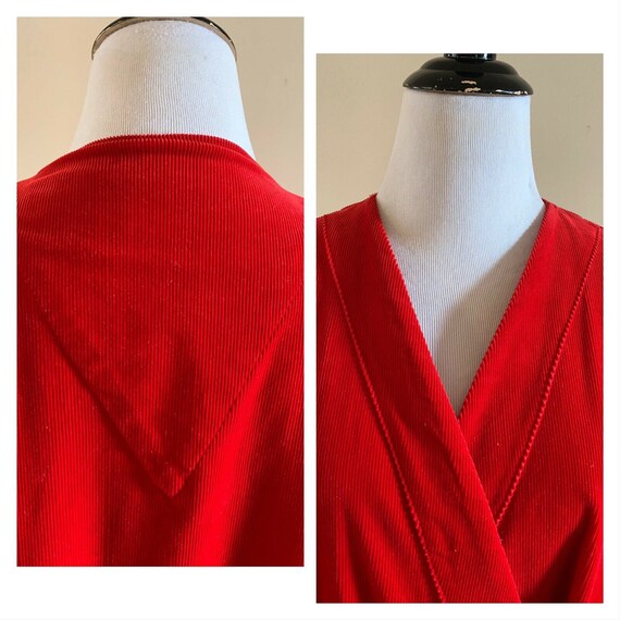 50s Red Corduroy PLEETWAY Loungewear Robe Holiday… - image 9