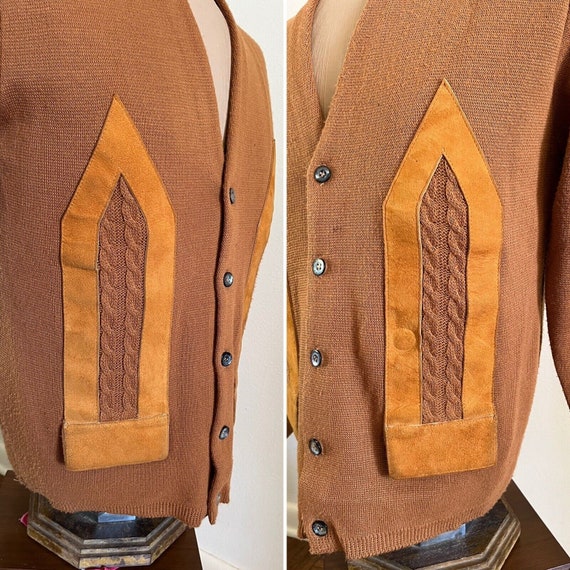 60s Puritan Suede Cardigan Sweater Medium Knit Gr… - image 7