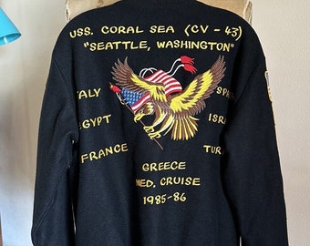 Vintage 1985 US Navy Wool Jacket: USS Coral Sea Mediterranean