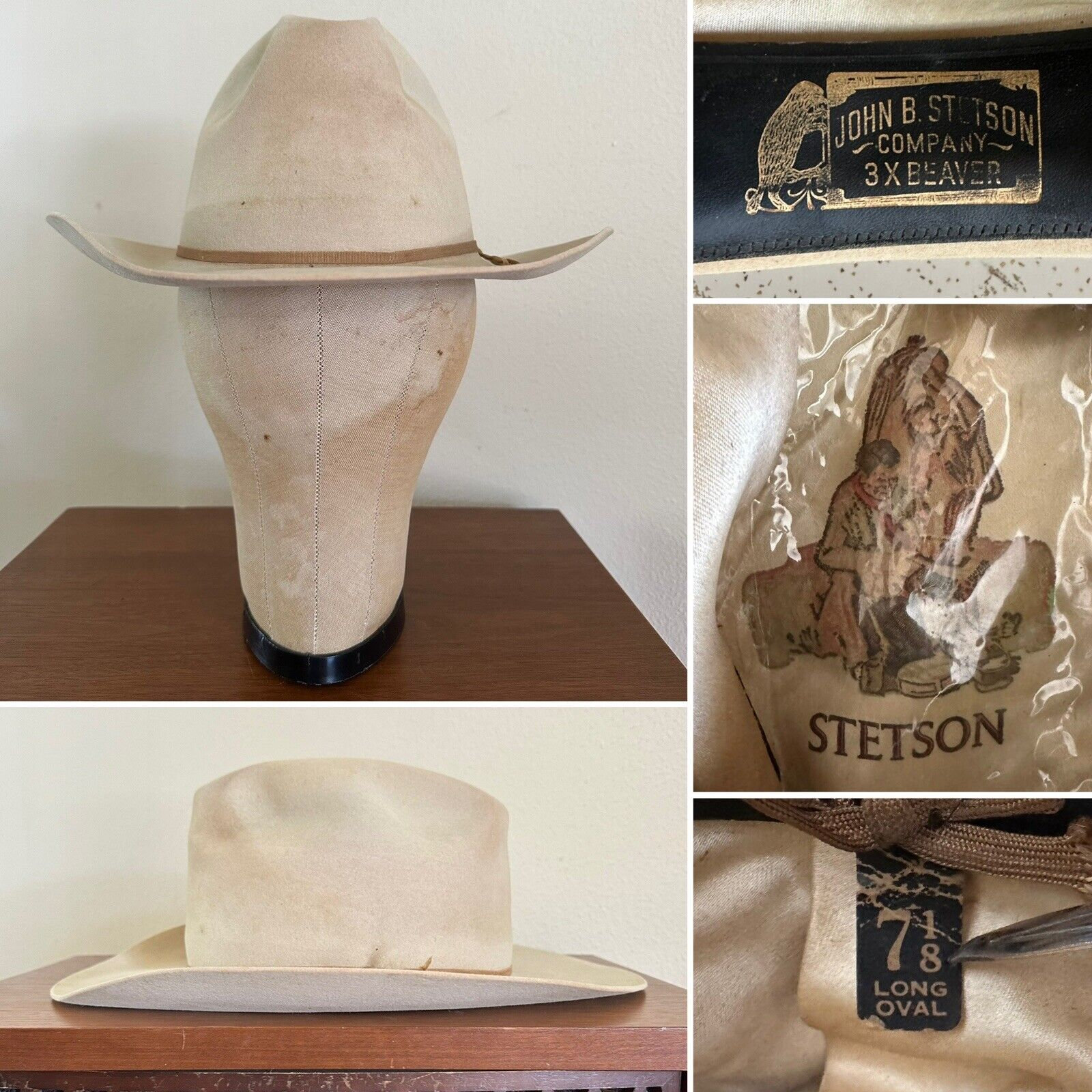 1960s Stetson 3X Beaver Cowboy Hat, Last Drop - Size 7 1/8 Long