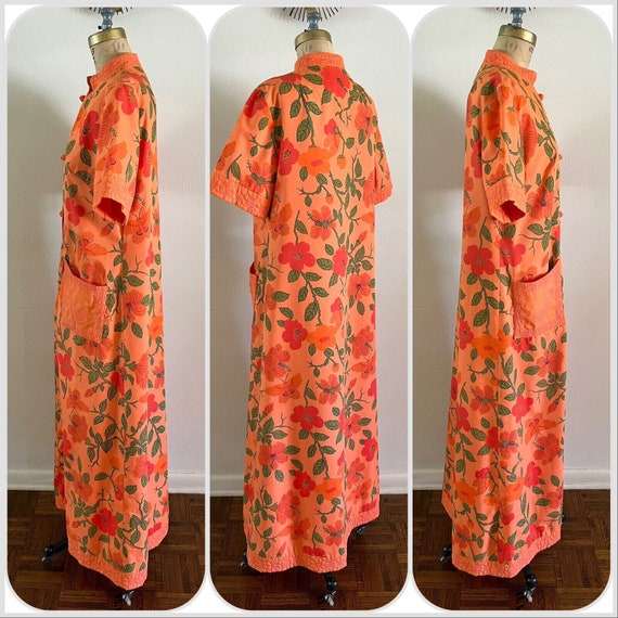 1960s Charles & Co Quilted Hostess House Dress Caftan… - Gem
