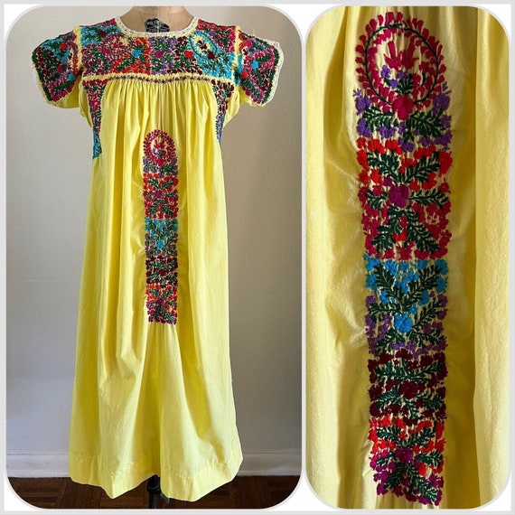 1970s Oaxacan Mexican Huipil Dress Embroidered Bo… - image 1