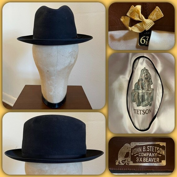 STETSON 3x BEAVER Black FEDORA Hat 6 7 
