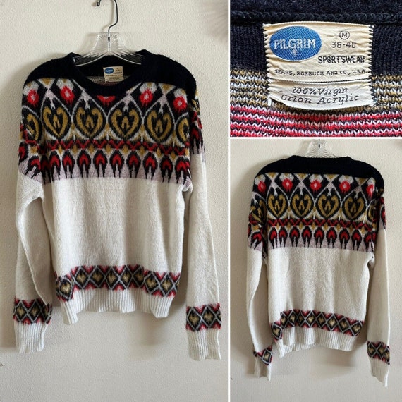 1960s PILGRIM Sportswear SEARS Pullover Sweater MEDIUM Atomic Faux 