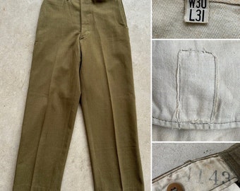 1940s US Army Officer W 30 L 30 Button Fly Wool Pants Trousers 40s WWII WW2 Trousers Utility Uniform Work Workwear Military