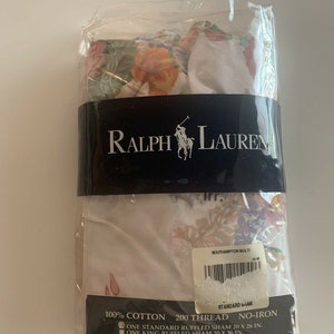 NOS 80s Ralph Lauren Home Collection STANDARD Ruffled Pillow Sham Floral SOUTHAMPTON Beach House Cottage Core Combed Cotton Flowers Ruffle