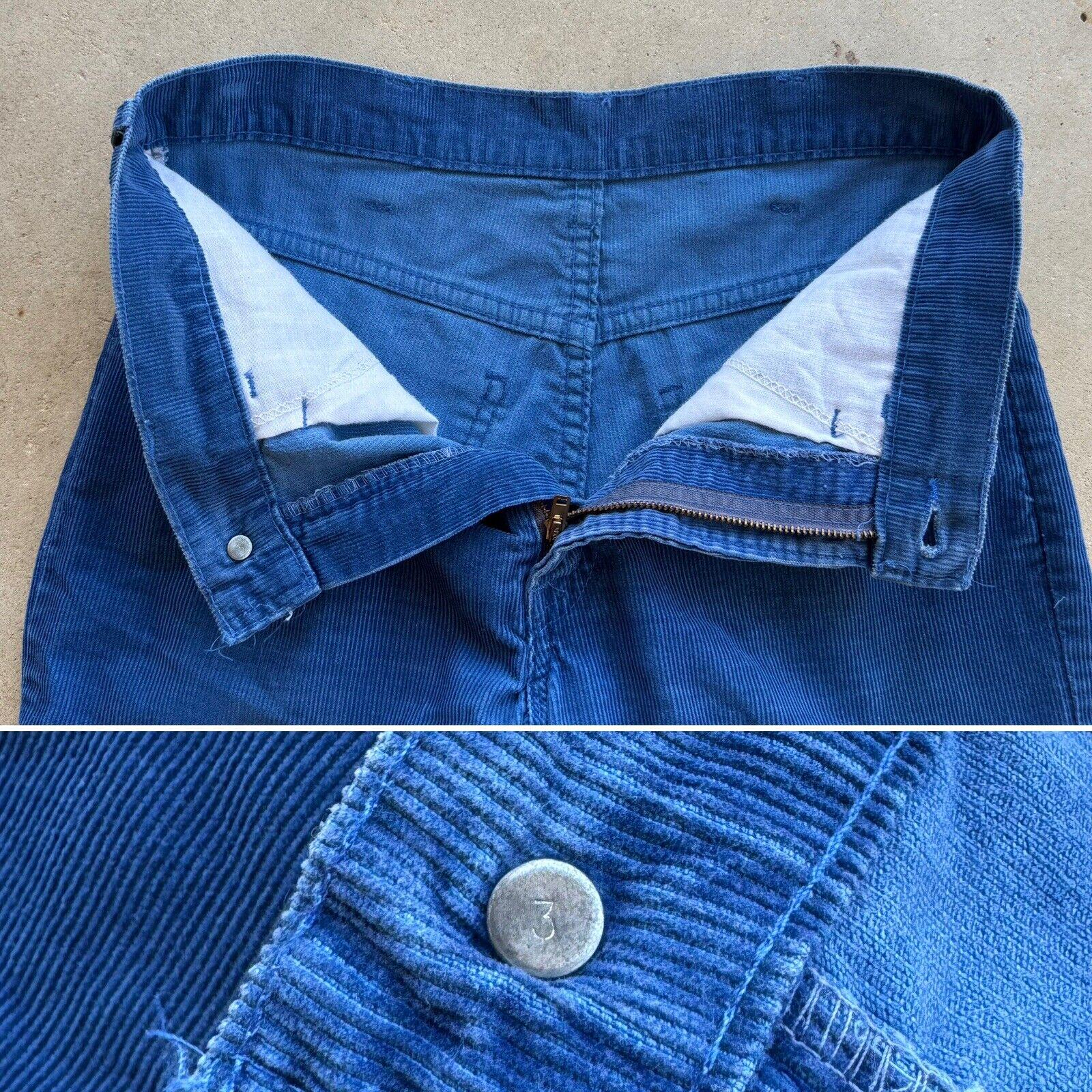 1970s Levis 519 Blue Corduroy Pants: Straight Tapered, Talon Zip 