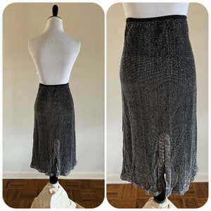 50s 60s Black & Silver Grecian Border Lamé Sparkle Skirt Slip Party Festive Black Metallic Swim Cover Up Lounge Roller Skate Disco Retro image 6