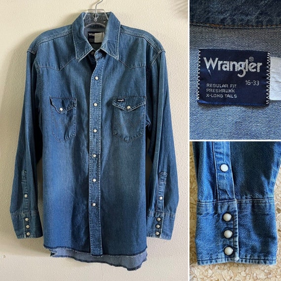 70's Wrangler Denim Shirt | Men's | XS | Skinny Fit | Mid Blue