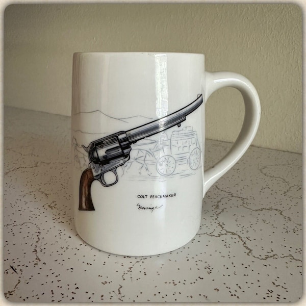 Vtg COLT PEACEMAKER Gun Ceramic Mug NEVINGER Historical American Firearms Man Cave Coffee Cup Home Decor Display Ceramic Mug Ceramic Tea