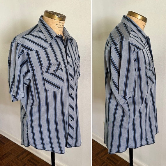 1980s Wrangler Pearl Snap Western Cowboy S/S Shirt sz… - Gem
