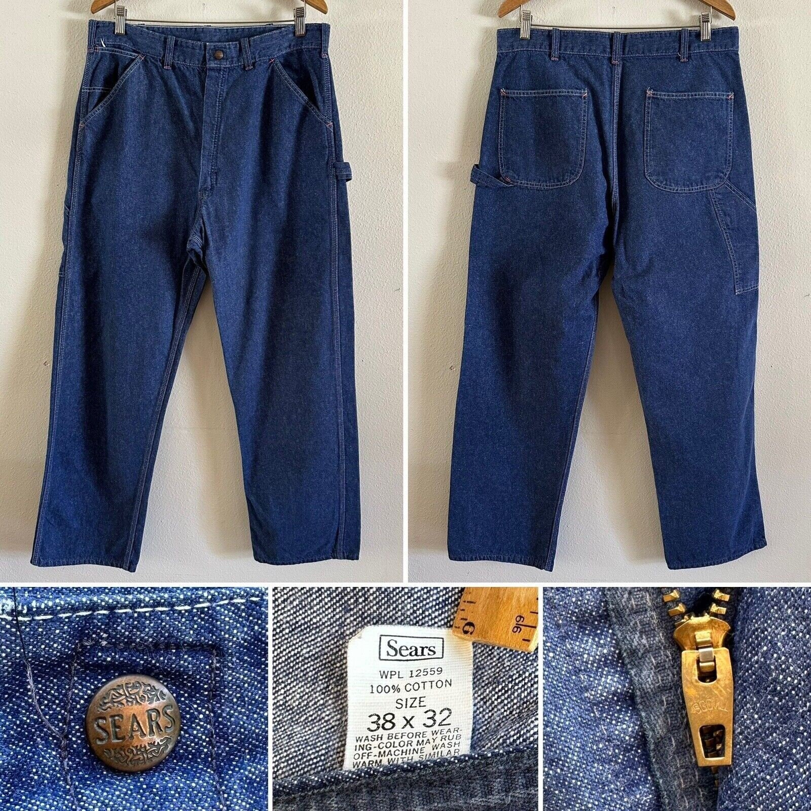 70s SEARS W 35 L 31 Carpenter Coveralls Denim Jeans Pants - Etsy